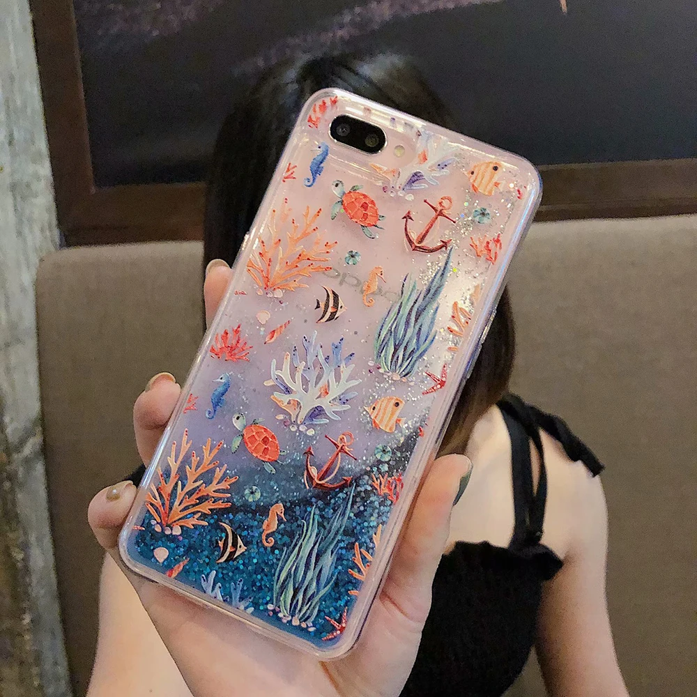 shan hu cong Жидкий чехол для iPhone 11 Pro XS Max XR XS 7 8 6 6s Plus Дельфин Кит Рыба цветочный фламиго сыпучий песок с блестками мягкий чехол - Цвет: shan hu cong