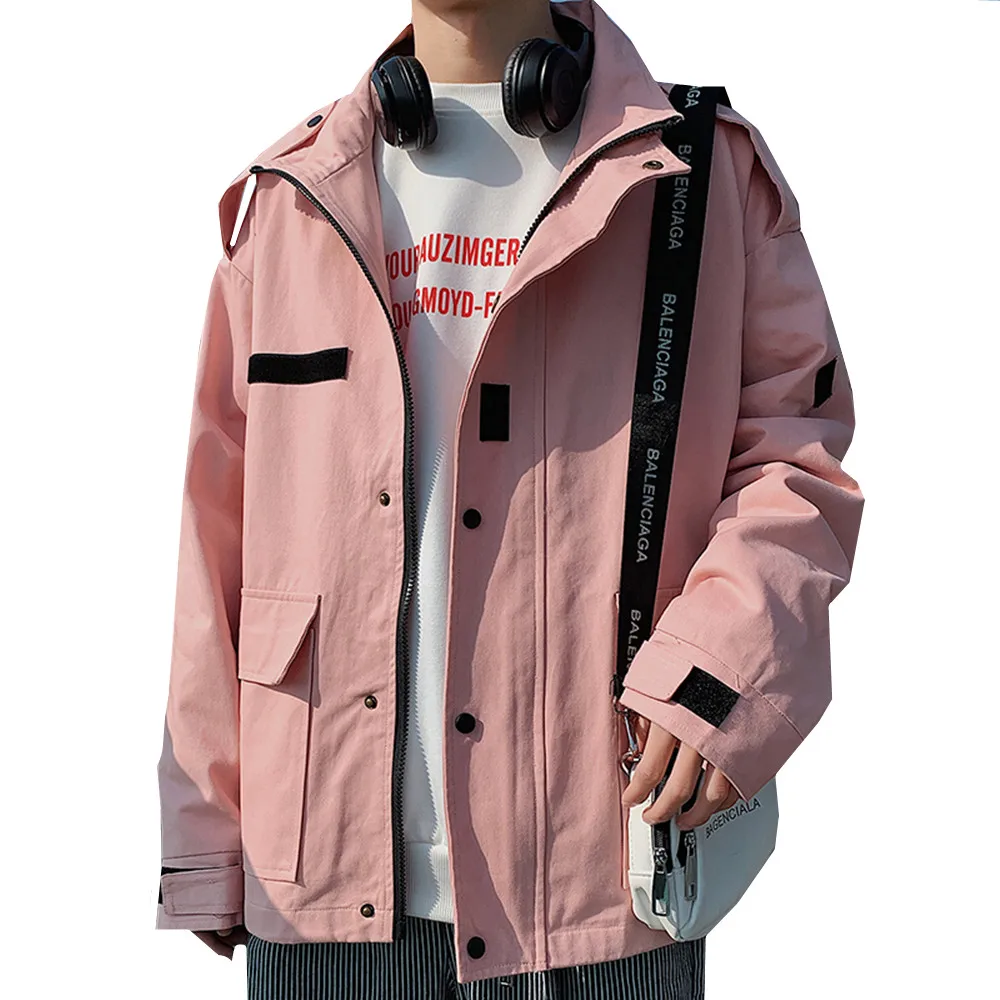 

2019 New Men's Fashion Oversize Bomber Tooling Jacket Loose Casual Spring Autumn Solid Color Big pocket Coats Large Size M-5XL