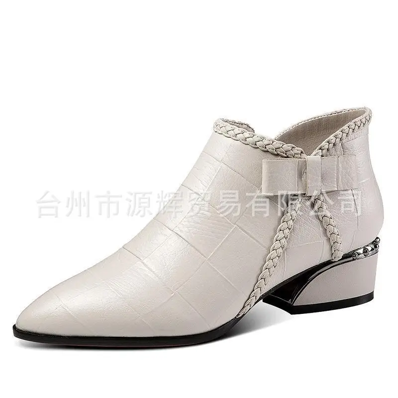 Trade large size boots winter tip Chelsea bow side zipper root middle heel | Обувь