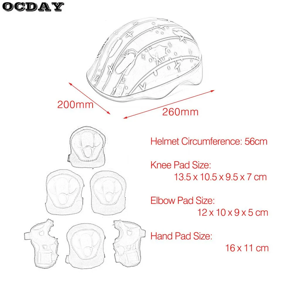 OCDAY 7 шт./компл. детская игрушка Спорт Шлем для катания на роликах колено Pad запястье защитный Шестерни комплект скутер кататься на коньках для мальчиков; сезон весна; спортивные брюки