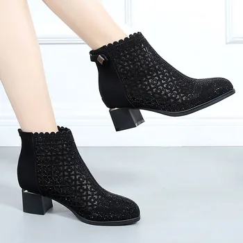 

GKTINOO Fashion Rhinestones Gauze Sandals Summer New Mesh Boots Genuine Leather Women's Shoes Hollow Boots Large Size 40-42