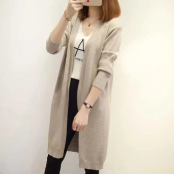 

Korean Style New Arrival Women Fleece Long Knit Cardigans Fashion Trend Solid Color Thick Warm Women's Coats