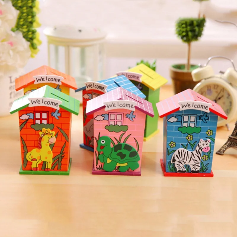 

Wooden House Shaped Children Banking Toys Money Boxes for Children Kids Piggy Banks Coin Banks Desk Ornaments Cute Home Decor