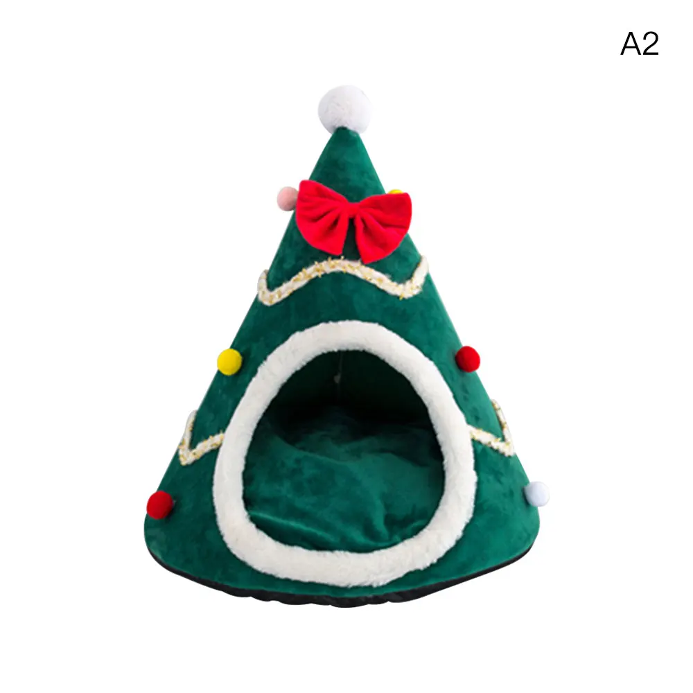 

Christmas Tree Shape Pet kennel Cat nest Sleeping Bed Half Closed Warm Soft Winter Cats Dog Cage Bed Xmas Gift