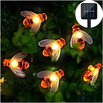 

Solar Powered Cute Honey Bee Led String Fairy Light 20leds 50leds Bee Outdoor Garden Fence Patio Christmas Garland Lights