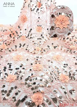 

Anna latest nigerian embroidery 3d applique lace french sequins fabric with beads 5 yards high quality african net laces fabrics