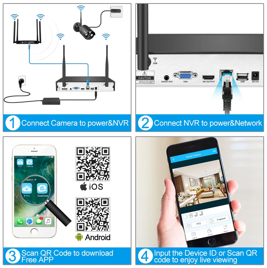 Techege 4CH Wireless CCTV System H.265 Audio Record 2MP 4CH NVR Kit Waterproof Outdoor Motion Detec - 33049688812  Techege 4CH Wireless CCTV System H.265 Audio Record 2MP 4CH NVR Kit Waterproof Outdoor Motion Detec - 33049688812