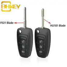 Bhkey escudo dobrável para chave ford, escudo para chaves de carro com 3 botões, controle remoto, ford focus mondeo fiesta 2013 hu101 lâmina de lâmina fo21