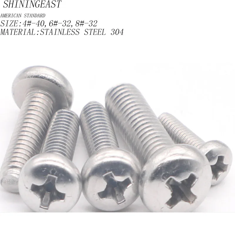 

50pcs/lot 4#-40 6#-32 8#-32American standard stainless steel 304 phillips crossed pan head small electronic mini screw 1008