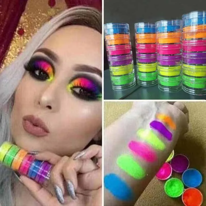 

1 Set Shimmer Body Neon Pigments 6 Colors Long Lasting Fluorescent Nail Powder Eye Shadow Cosmetic Beauty Lip Makeup Accessories