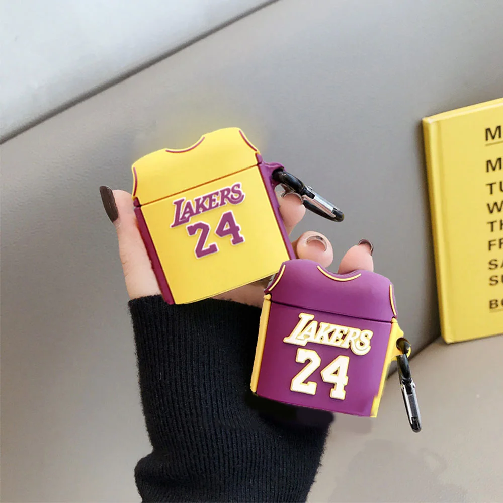 

Laker No. 24 Basketball Jersey Protection Cover Soft Anti-fall Silicone Wireless Bluetooth For Apple Airpods Pro Case With Clip