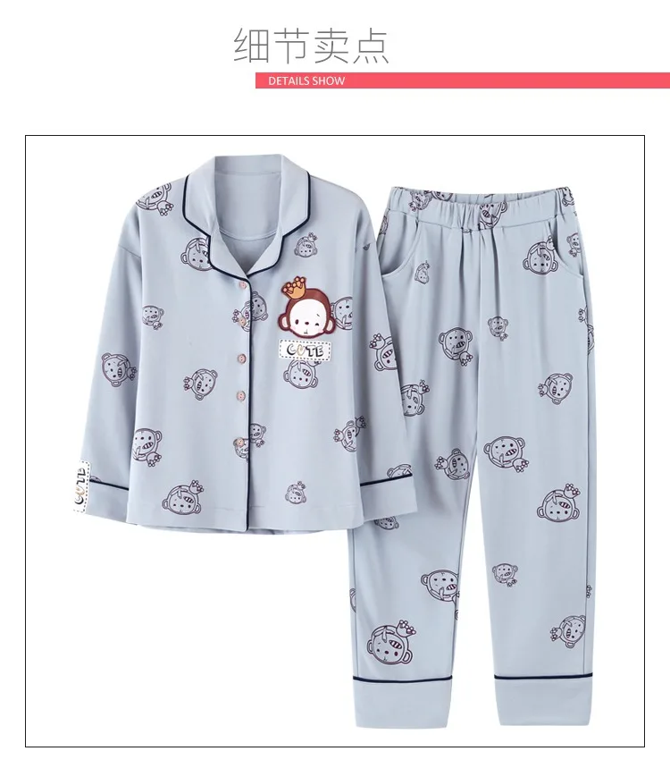 2019 Весна 100% хлопковые пижамы наборы для ухода за кожей для женщин с длинным рукавом Пижама Femme печати Loungewear домашняя пижама Mujer одежда
