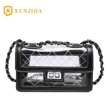 

XUNJIDA Women Mini Transparent PVC Crossbody Bag Durable Summer Shoulder Bag Purse Chain Handbags Beach Swim Wedding Handbag