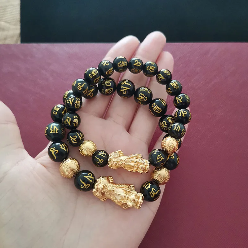 Paired Bracelets For Couples Natural Real Stone Beads Black Obsidian Bangle On Hand Feng Shui Good Luck Women Men Jewelry Gifts