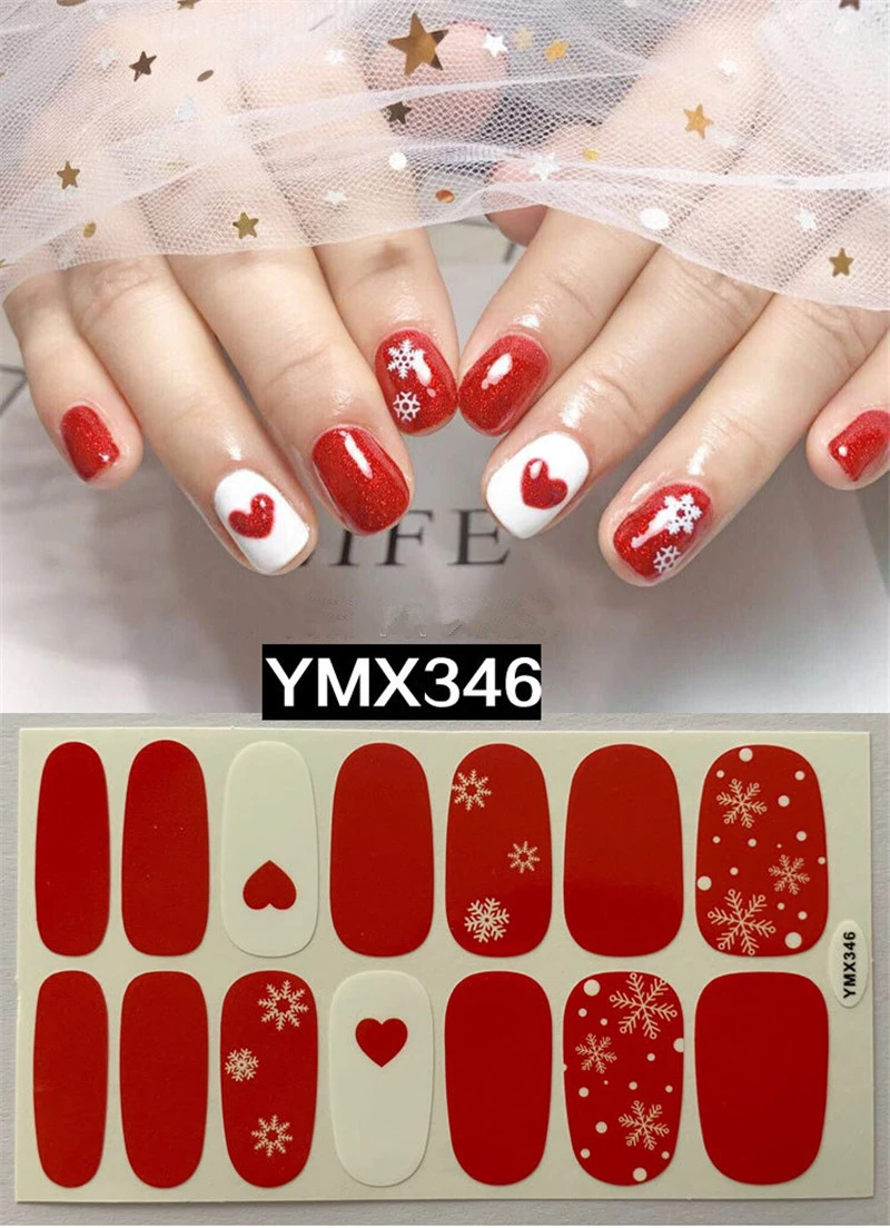 1 лист 14 насадок для ногтей Блестящий градиентный цвет клей для ногтей стикер водонепроницаемый винил для ногтей Наклейка украшения наклейки для ногтей - Цвет: YMX346