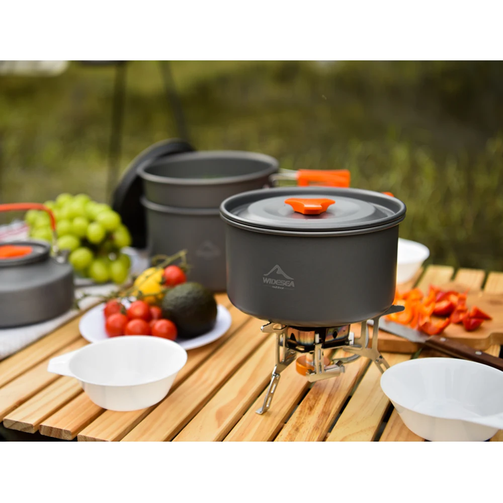 Widesea Camping Tableware Outdoor Cookware Set Pots Tourist Dishes Bowler Kitchen Equipment Gear Utensils Hiking Picnic Travel 6