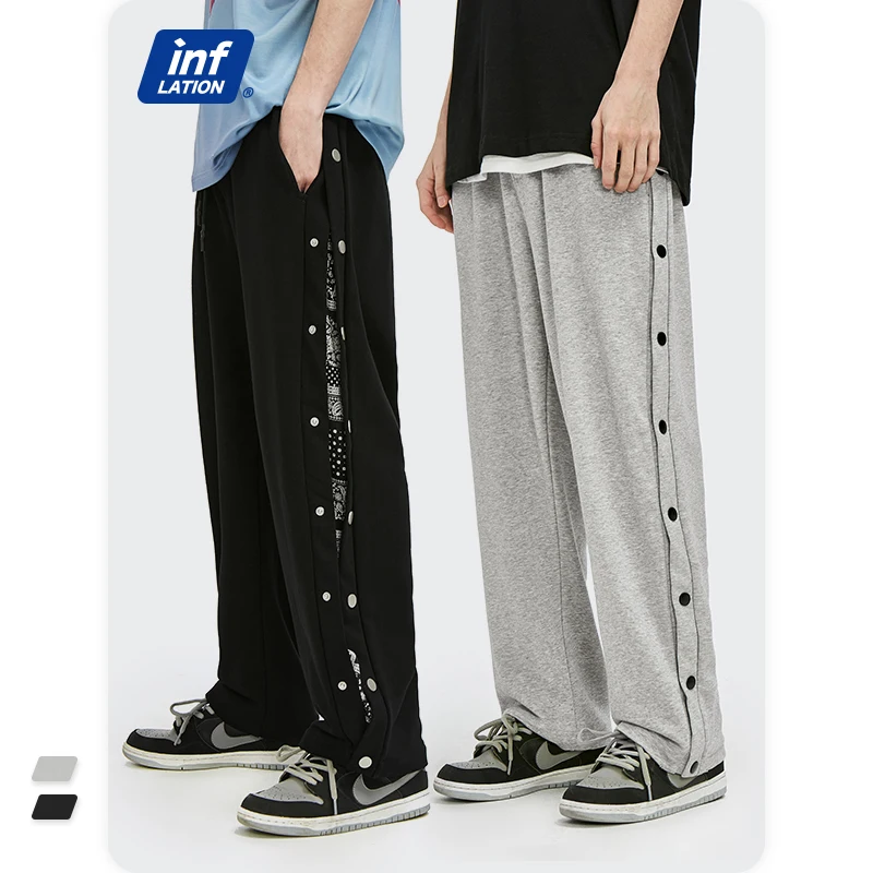 Gonfiaggio Graphic Patchwork Hip Hop pantaloni sportivi uomo Streetwear bottoni  laterali pantaloni sportivi in cotone dritto pantaloni Casual da uomo  3713S21 - AliExpress Men's Clothing
