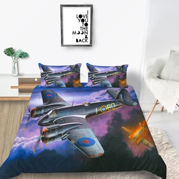 

Propeller Plane Bedding Set Thunderstorm Fashionable 3D Duvet Cover Single Queen King Twin Full Double Unique Design Bed Set