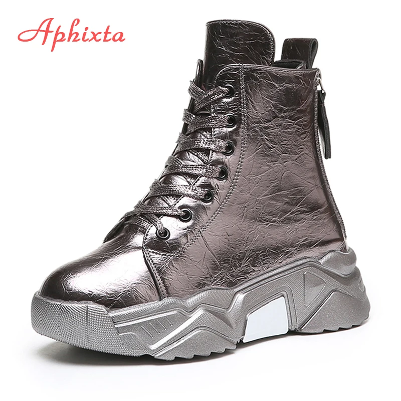 Женские ботинки увеличивающие рост на платформе с толстой подошвой и молнией