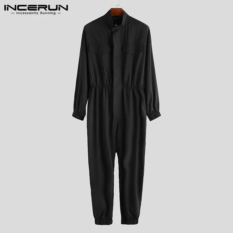 Black INCERUN, новинка, модный мужской комбинезон, комбинезон для бега, длинный рукав, сплошной цвет, уличная одежда, повседневные брюки, мужские брюки карго, комбинезоны, S-5XL - Цвет: Black