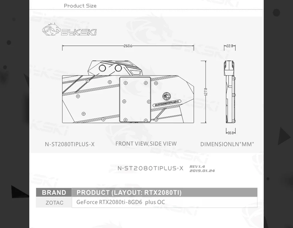 Bykski N-ST2080TIPLUS-X, полное покрытие видеокарты блок водяного охлаждения, для Zotac RTX2080Ti 8GD6 Plus OC
