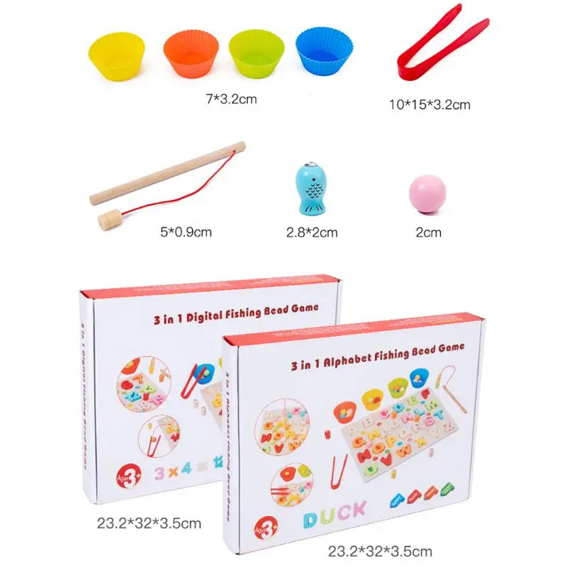 

3 in 1 Baby Montessori Educational Toys Wooden Fishing Counting Numbers Alphabet Magnetic Puzzle Matching Games