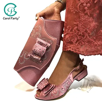 

Pink Color Shoe and Matching Bag for Nigeria Party African Wedding Shoes and Bag Set Italian Women Wedding Shoes and Bag