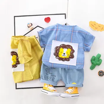 

Children Cotton Out Clothes Summer Baby Boy Cartoon lion T Shirt Denim Shorts 2Pcs/sets Infant Kid Fashion Toddler Tracksuits