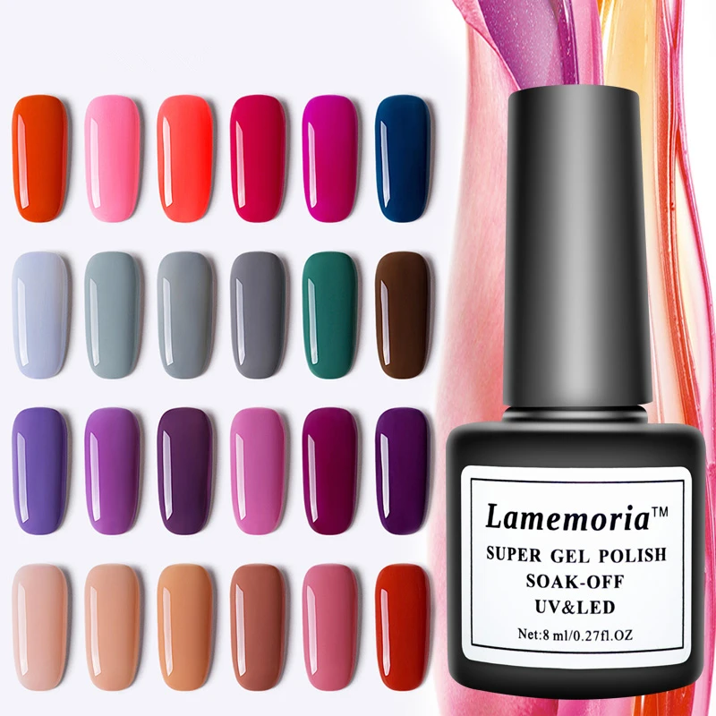 

Lamemoria Nail Polish Gel Vernis Permanent Long-lasting UV 36 Colors Gel Manicure Primer Top Coat Glitter Nail Art