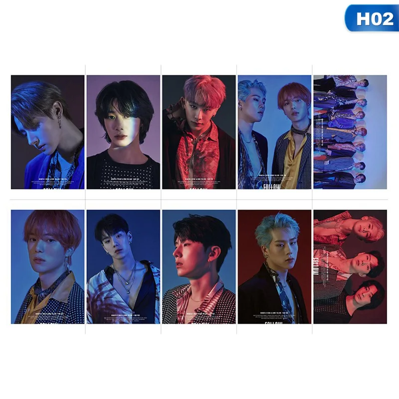 10pcs set k pop monsta x album sticky photo cards new fashion crystal card stickers stationery set aliexpress