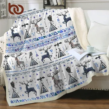 

BeddingOutlet Elk Sherpa Blanket Tribal Bedding Animal Moose Eagle Bed Blanket Geometric Aztec Throw Blanket Dreamcatcher Koce