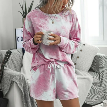 

Pijamas Women Tie-dye Long Sleeve Top Shorts Pajamas for women Clothing Homewear Sleepwear Pyjamas Women Nightwear pijama female