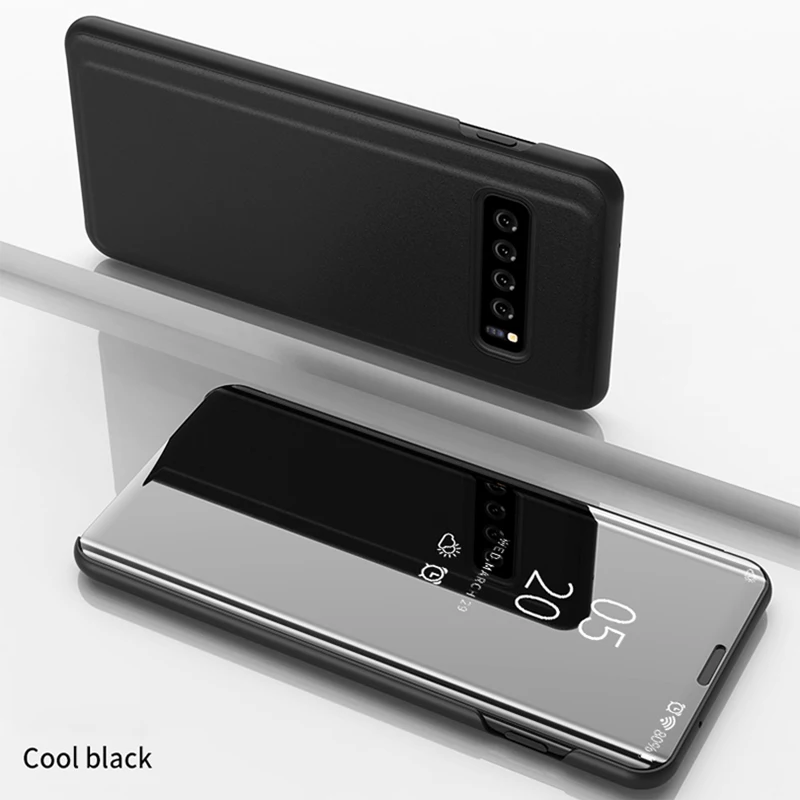 Зеркало Смарт Флип Стенд кожаный чехол для samsung Galaxy A50 S8 S9 S10 Примечание 10 9 8 Plus чехол для A10 A20E A40 A70 S7 край A7 чехол - Цвет: Cool Black