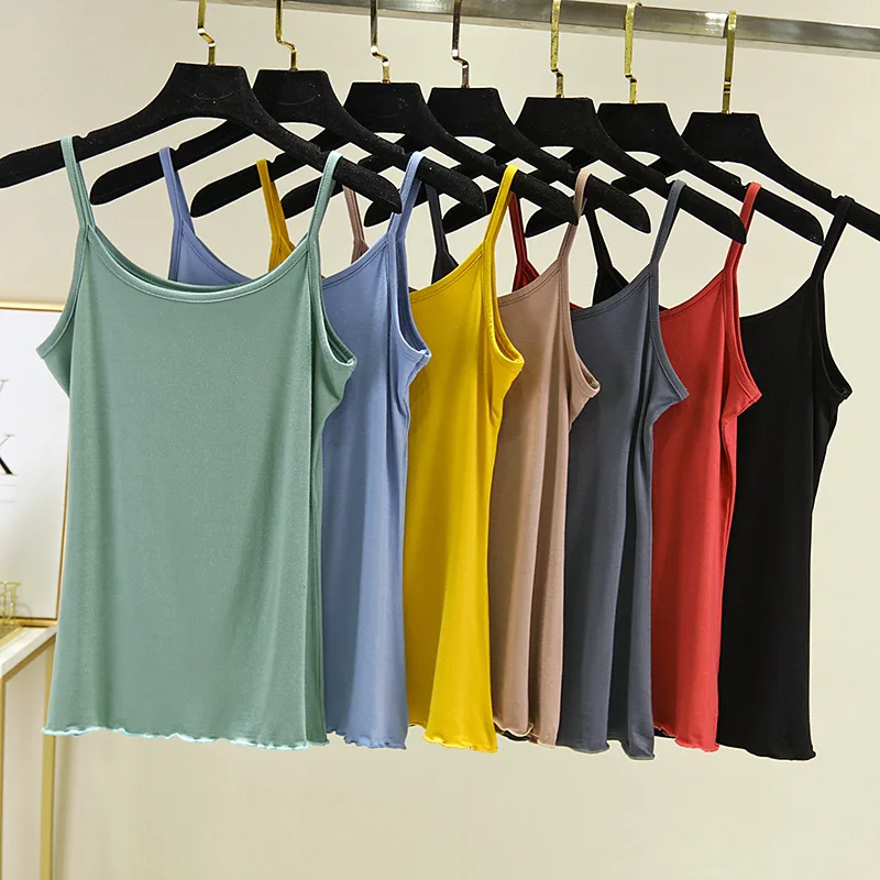 

2020 Camisole Tops Women Sexy Spaghetti Strap Halter O Neck Sleeveless Vest Camis Top Cotton Plus Size Underwear Camisole Female