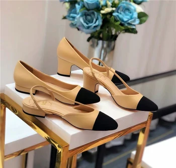 

European station ladies high heel leather women's shoes shallow mouth shoes low heel shoes spring and autumn women's shoes