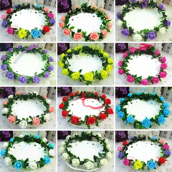 

Rose Peony Flower Bridal Floral Crown Hair Band Wreath Mint Head Wreath Party Wedding Headpiece Bridesmaid Accessories