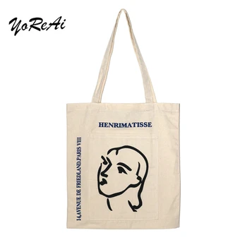 

YoReAi Korea Simple Printed Canvas Bag Lady Lightweight Style Shoulder Bag Large Capacity Shopping Handbag Fashion Classic Tote