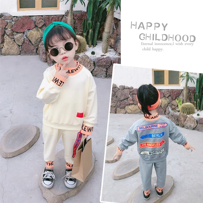 

2020 Spring Childrenswear New Style Medium-small Girls Lettered Thread Two-Piece Set Baby Spring And Autumn Set Fashion