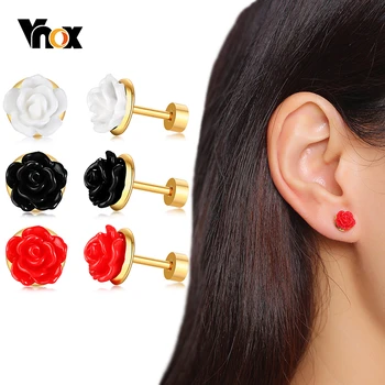 

Vnox Elegant Rose Stud Earrings for Women Acrylic Flower Gold Tone Stainless Steel Pin Screw Back Brincos