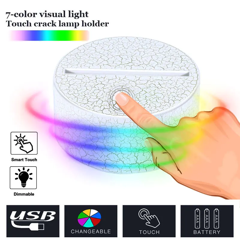 

Luminous Light Base Crack Pattern 3D 7 Color LED DC 5V Display Indoor Home Gift Wedding Decor Ornament Lighting Fixture Holder