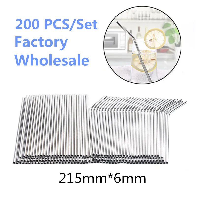 200 шт./компл. Экологичные металлическая соломинка многоразовый Нержавеющая сталь трубочки для напитков 215 мм* 6 мм Прямые изогнутые соломинки для пива