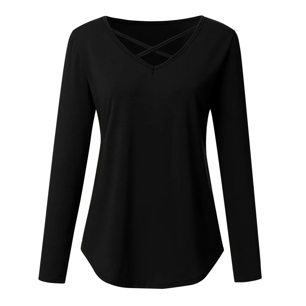 Модная однотонная Базовая блуза с перекрещенными лямками, повседневные зимние женские топы свободного кроя, женская рубашка с длинными рукавами, Blusas пуловер