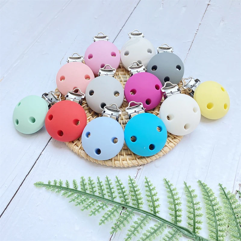 3PCS Round Shape Baby Pacifier Clip Soother Teether Anti Fall Silicone Holders Stainless Nipple Clamp Pacifier Clips pacifier clips