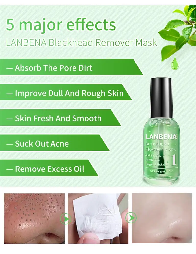 LANBENA beauty уход за кожей, маска для удаления черных точек, сыворотка для глубокой очистки, сужающая поры, очищающая от угревой сыпи, эссенция гладкая