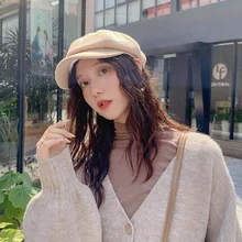 Одноцветная зимняя восьмиугольная шапка, женские модные береты, уличные стильные головные уборы для девочек, Hariy, женская шляпа, военная Кепка, плоская кепка s