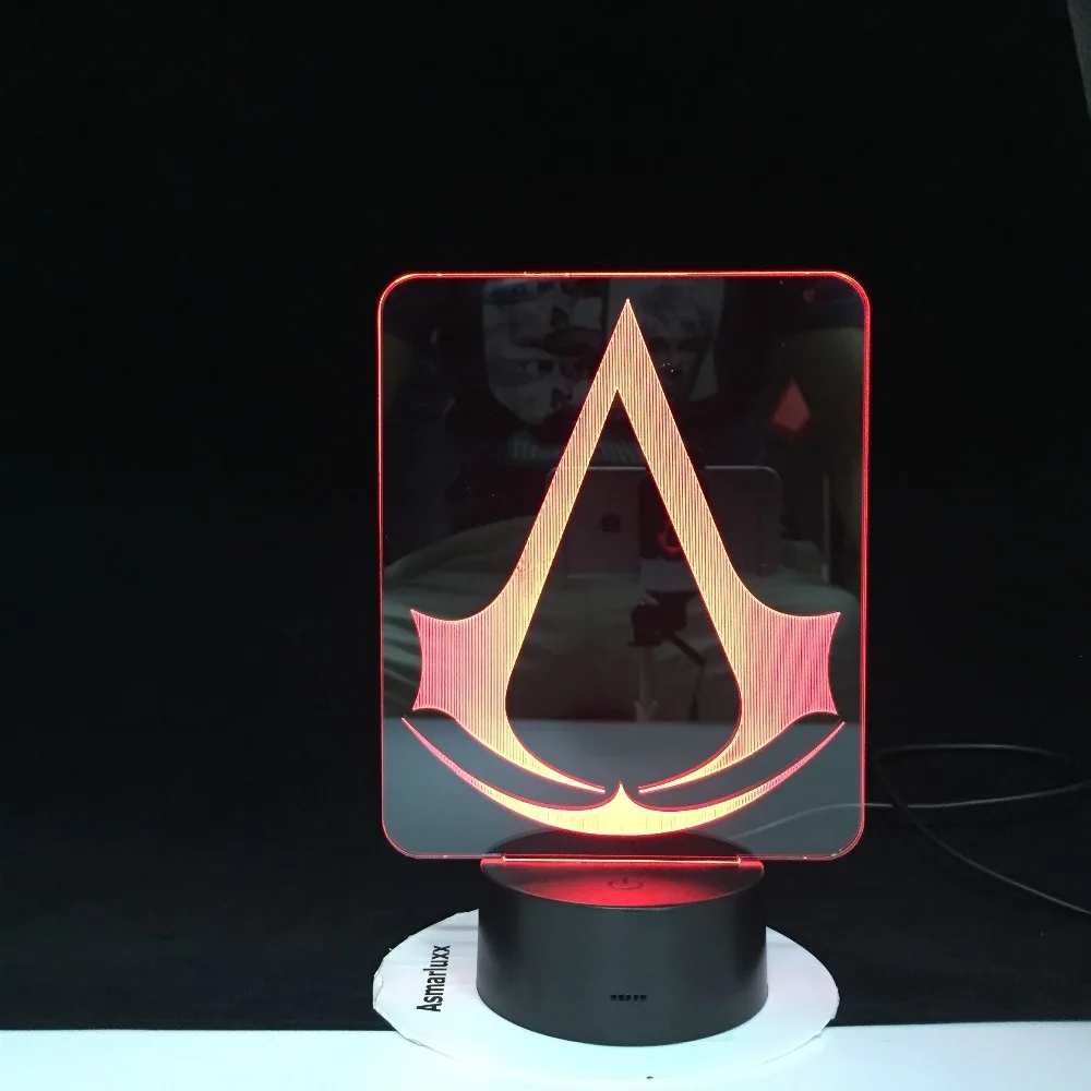 Assassins Creed игры логотип 3d светодиодный ночной светильник подарок для детей Украшения в спальню Цвет изменение кабинет светодиодный ночной светильник лампа AW-2872
