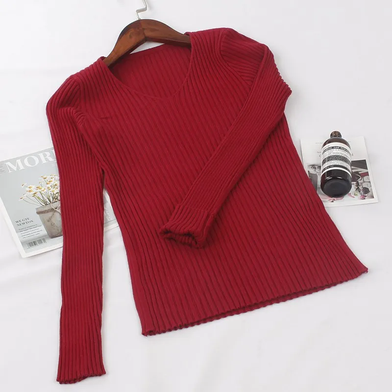 Wine Red V5121 ONLYSVTER женский свитер с v-образным вырезом, базовый пуловер с длинными рукавами, джемпер, топы, мягкий женский вязаный свитер на осень и зиму - Цвет: Wine Red V5121