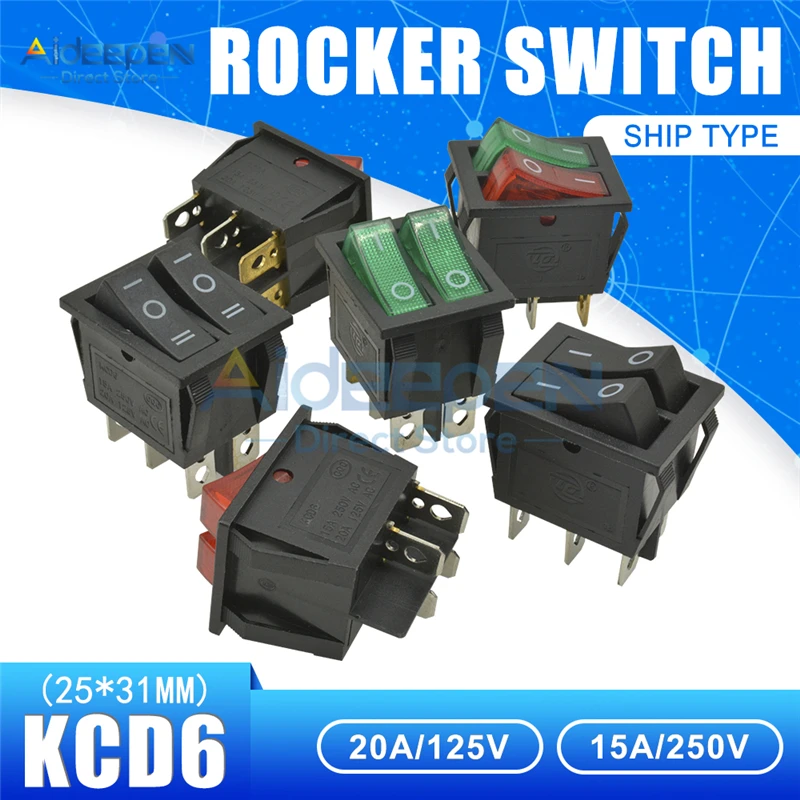 KCD6 AC 20A/125V 15A/250V двойной светильник кулисный переключатель 25x31mm ВКЛ ВЫКЛ 2/3