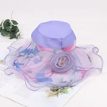 Mingli Tengda Фиолетовый шифон цветок Корейская леди дикая широкая шляпа складная сеть Кепка Свадебный для невесты Аксессуары тиара розовый