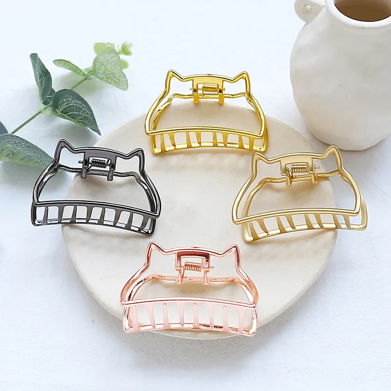 

Vintage Metal Geometric Hair Claw Cute Cat Ears Clamps Korean Women Girls Hair Styling Tools Solid Color Hairpin Accessories